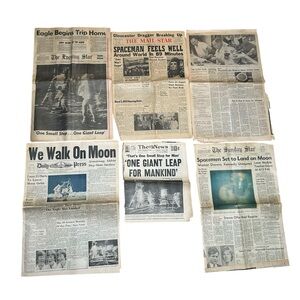 Apollo 11 Moon Landing Newspaper Lot 69 We Walk on Moon One Giant Leap Headline
